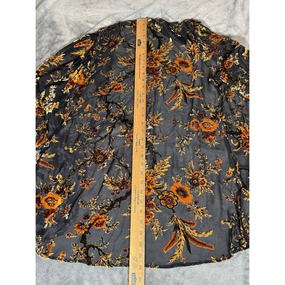 Ania.A Kimono Jacket Womens Large Black Burnout Velvet Floral Sheer Open Front - Picture 7 of 8